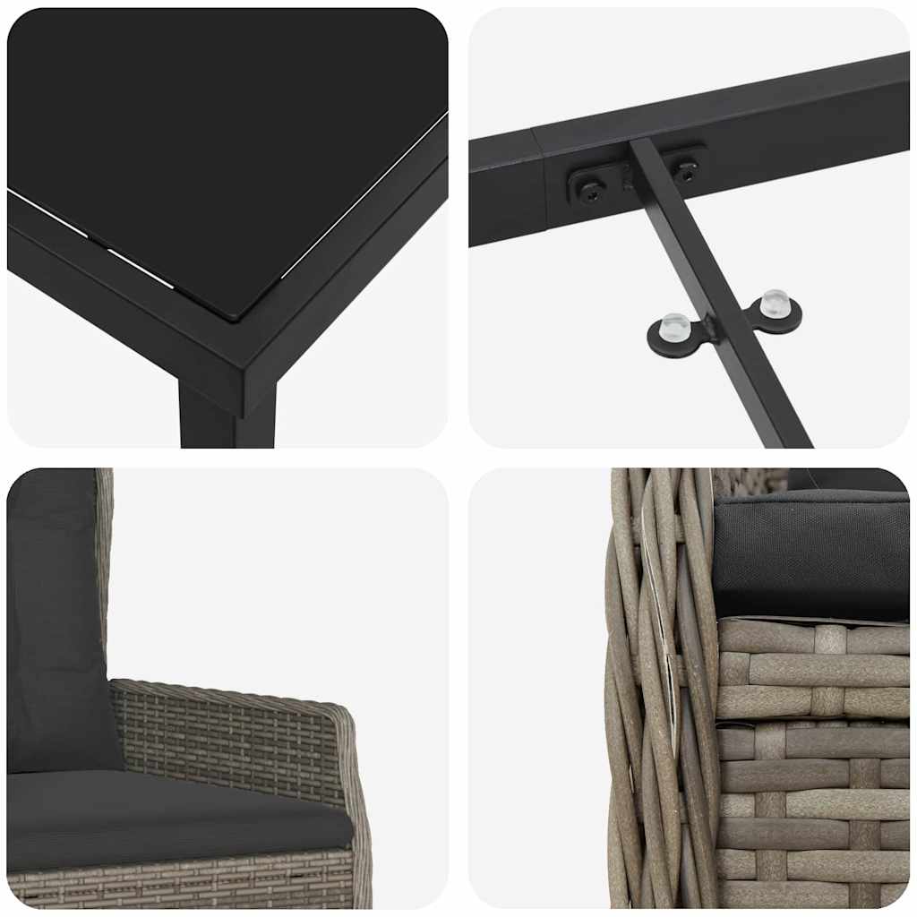 Set da Pranzo per Giardino 3 pcs Grigio polyrattan - homemem39