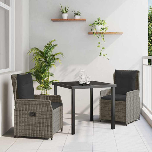 Set da Pranzo per Giardino 3 pcs Grigio polyrattan - homemem39