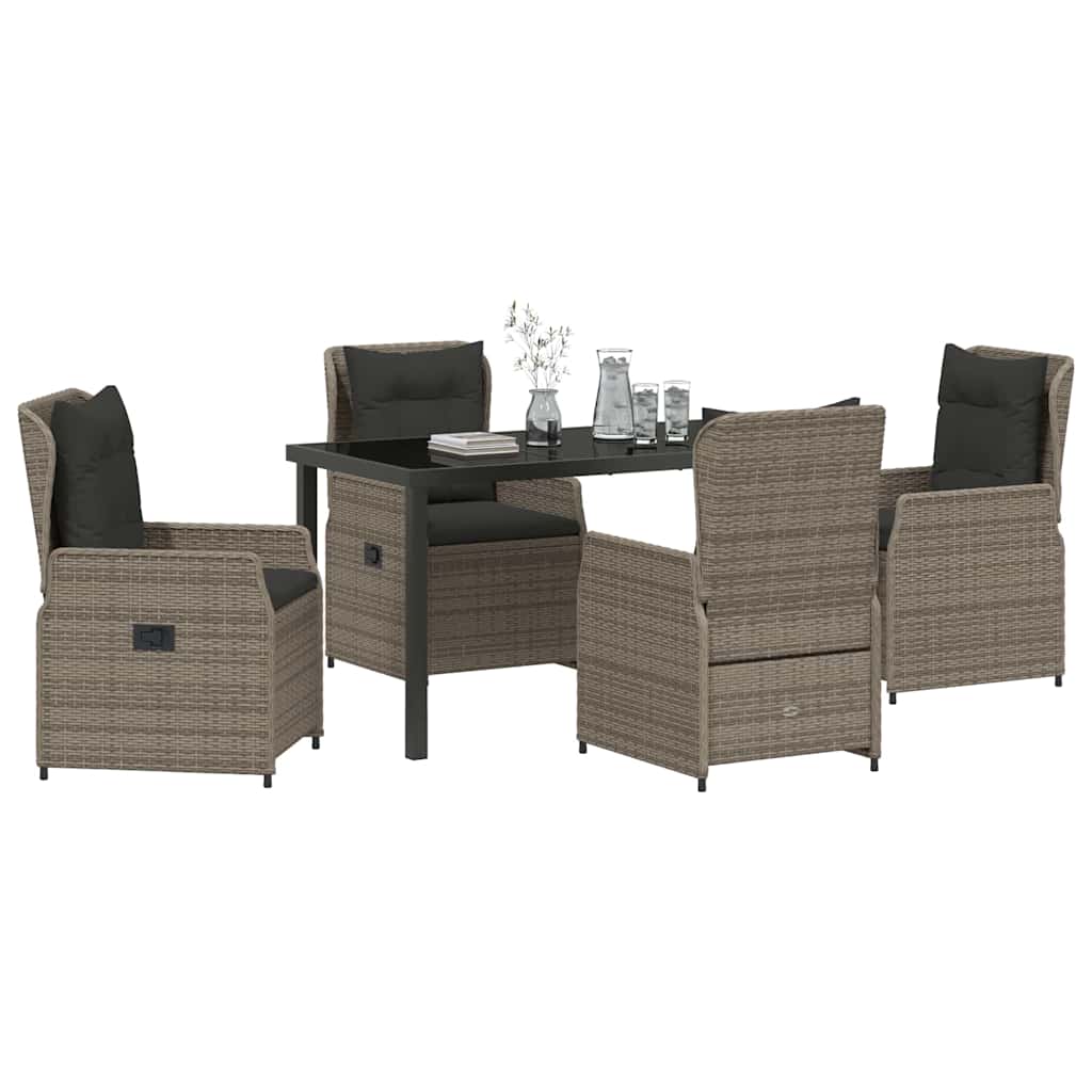 Set da Pranzo per Giardino 5 pcs Grigio polyrattan | homemem39