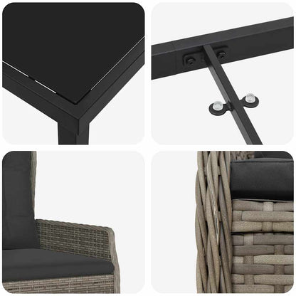 Set da Pranzo per Giardino 7 pcs Grigio polyrattan