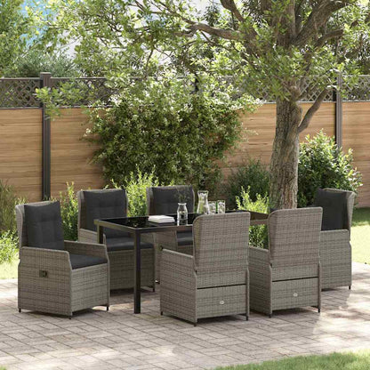 Set da Pranzo per Giardino 7 pcs Grigio polyrattan