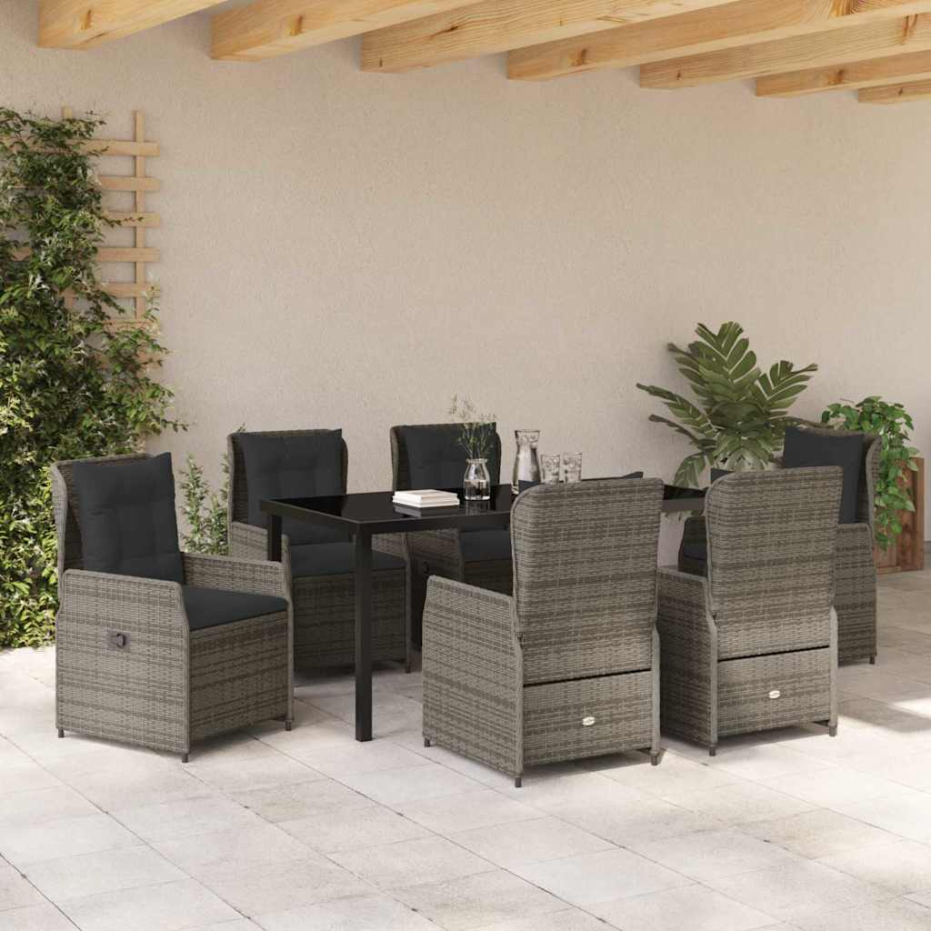 Set da Pranzo per Giardino 7 pcs Grigio polyrattan