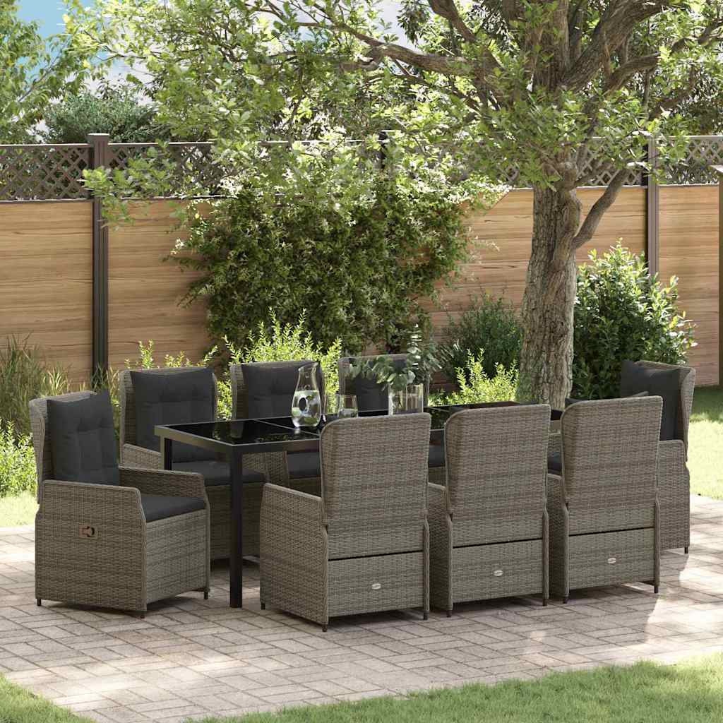 Set da Pranzo per Giardino 9 pz Grigio polyrattan