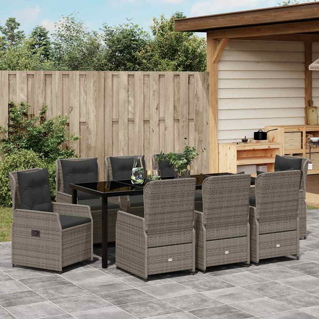 Set da Pranzo per Giardino 9 pz Grigio polyrattan
