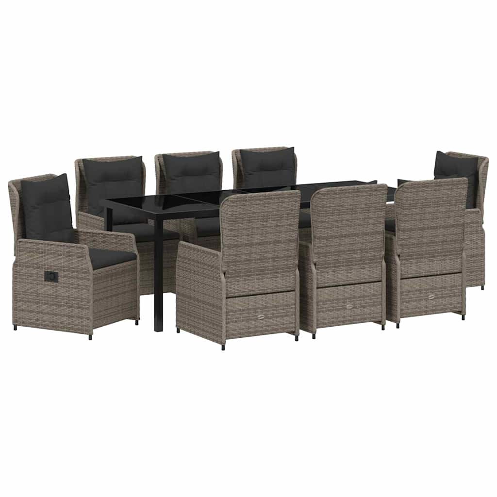 Set da Pranzo per Giardino 9 pz Grigio polyrattan