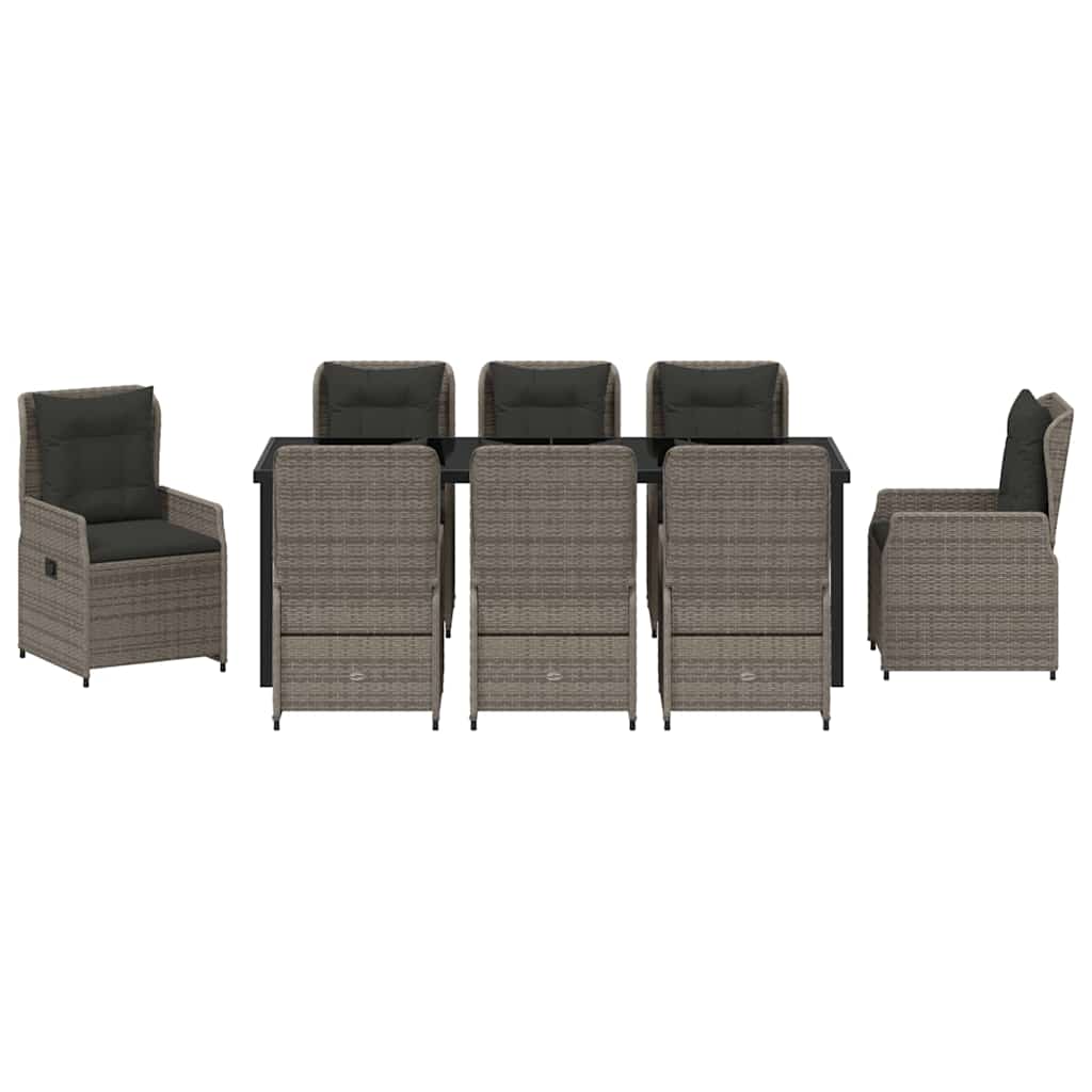 Set da Pranzo per Giardino 9 pz Grigio polyrattan | homemem39