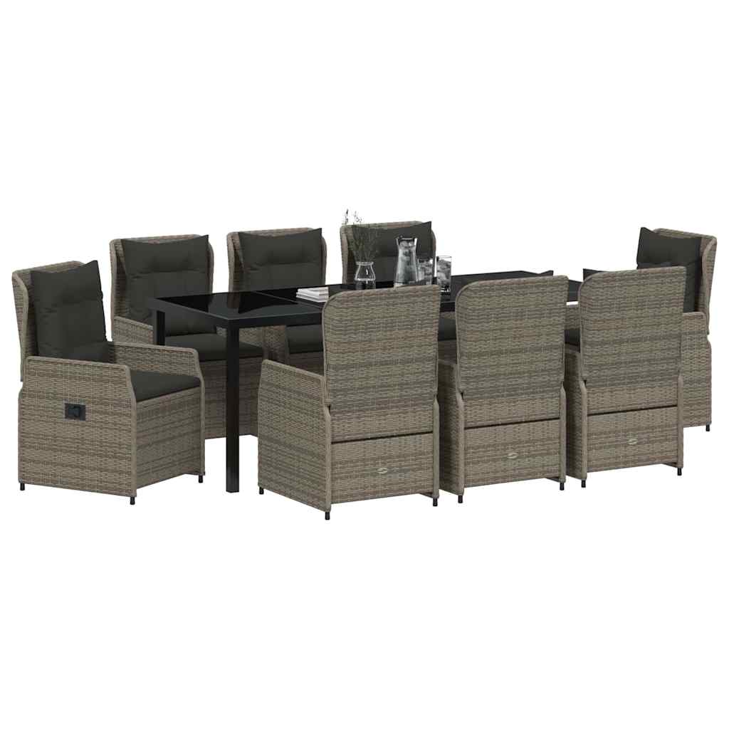 Set da Pranzo per Giardino 9 pz Grigio polyrattan | homemem39