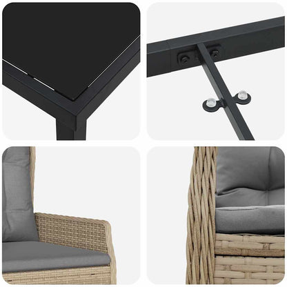 Set da Pranzo per Giardino 3 pcs Beige polyrattan - homemem39