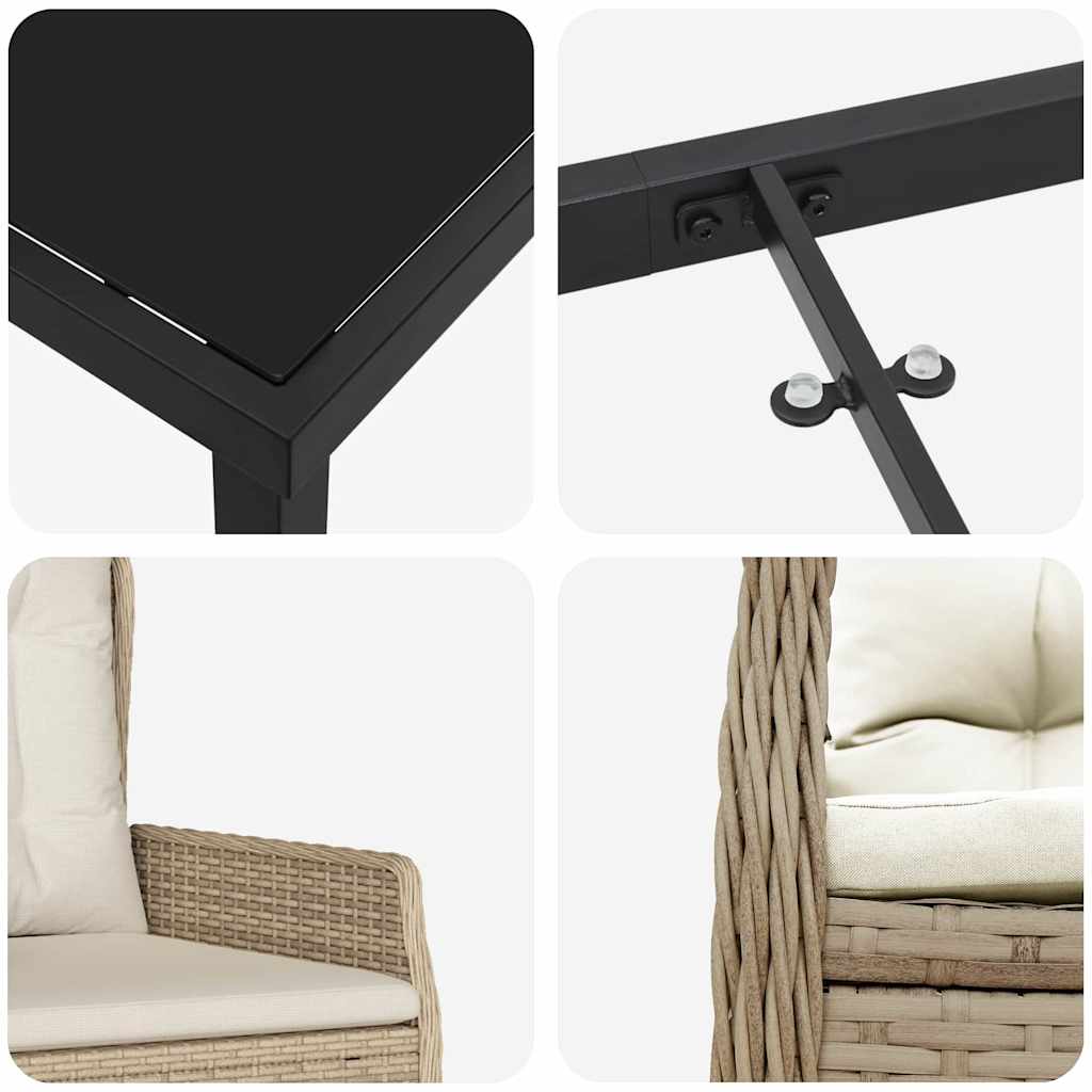 Set da Pranzo per Giardino 7 pcs Beige polyrattan