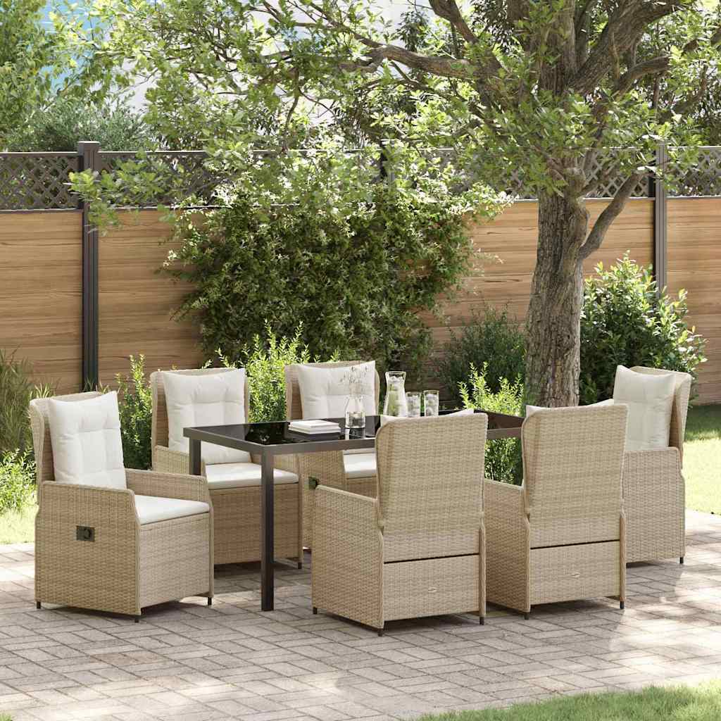 Set da Pranzo per Giardino 7 pcs Beige polyrattan