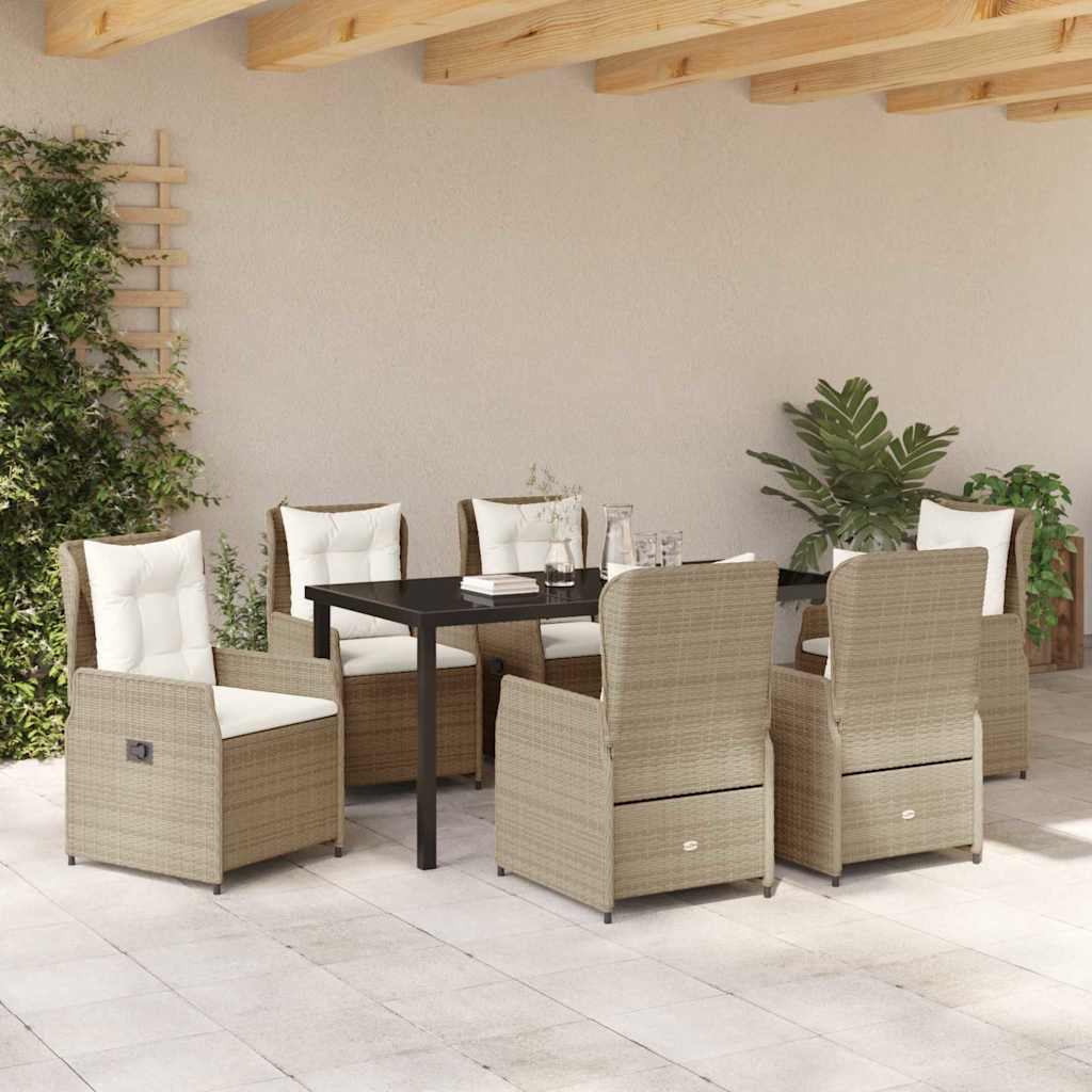 Set da Pranzo per Giardino 7 pcs Beige polyrattan
