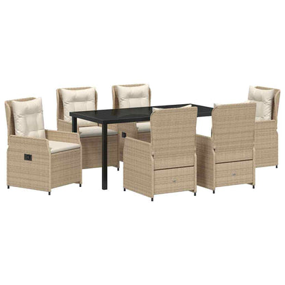 Set da Pranzo per Giardino 7 pcs Beige polyrattan