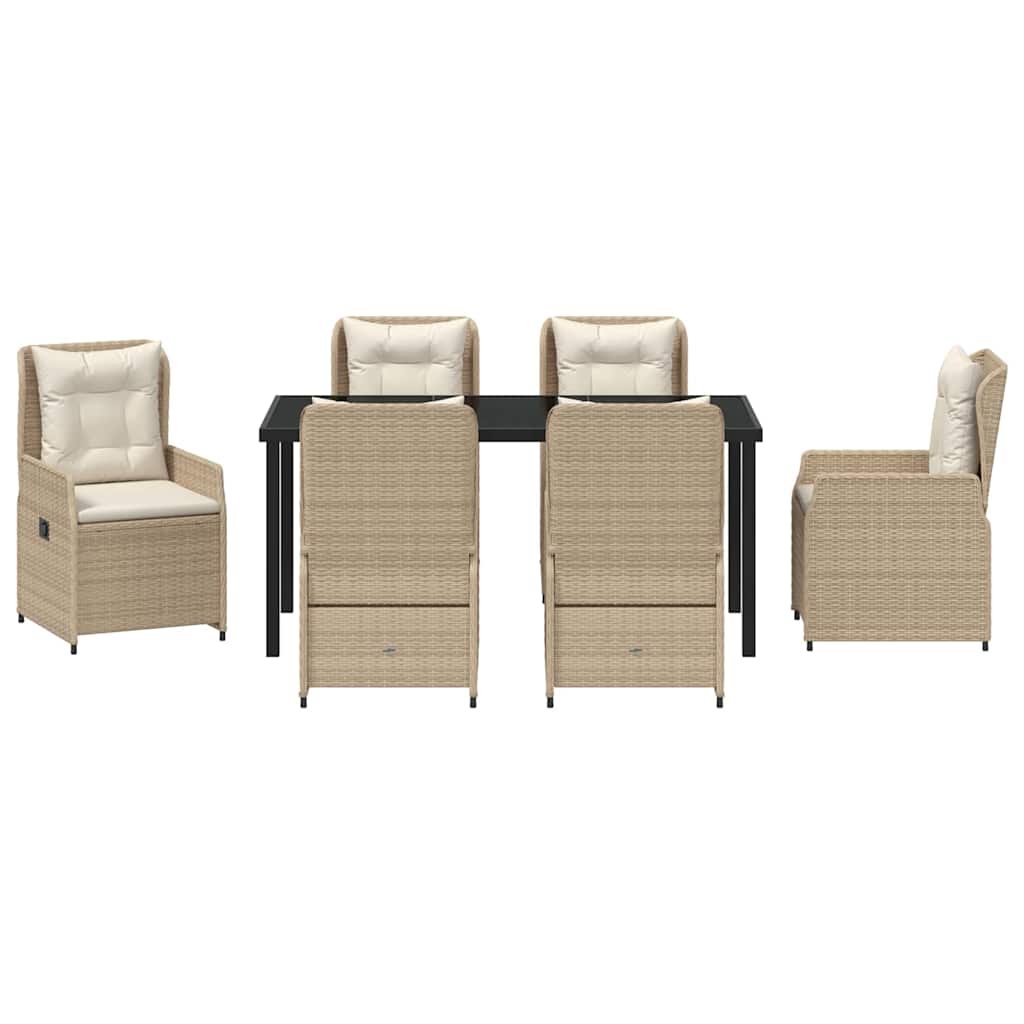 Set da Pranzo per Giardino 7 pcs Beige polyrattan