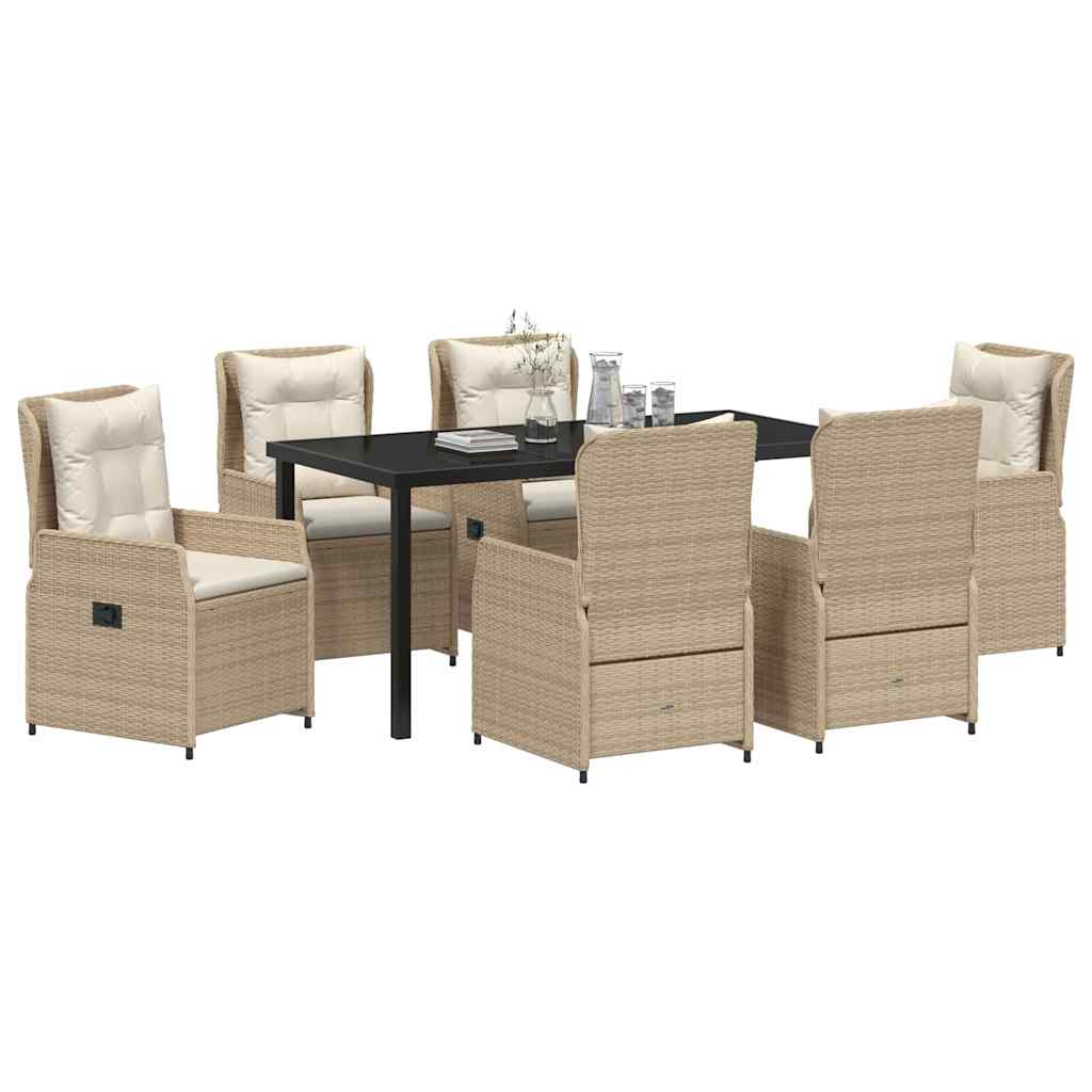Set da Pranzo per Giardino 7 pcs Beige polyrattan
