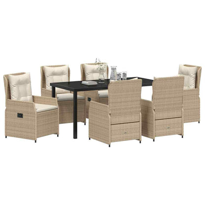 Set da Pranzo per Giardino 7 pcs Beige polyrattan
