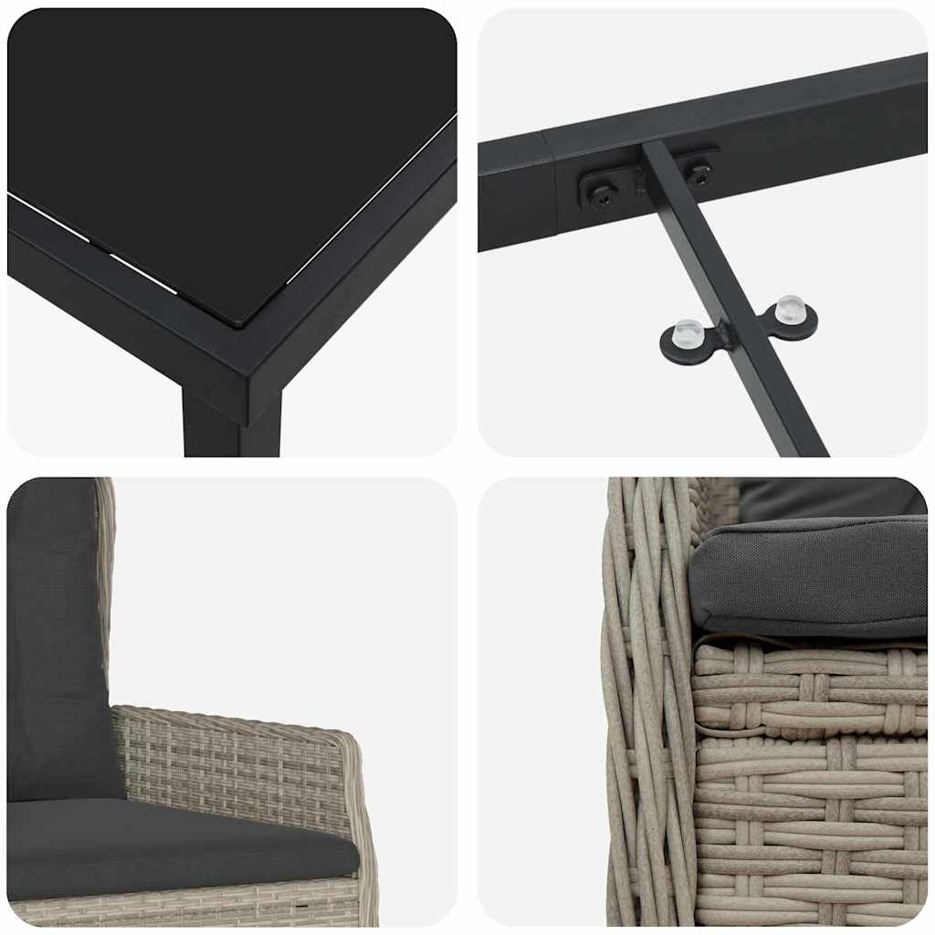 Set da Pranzo per Giardino 3 pcs Grigio chiaro polyrattan - homemem39