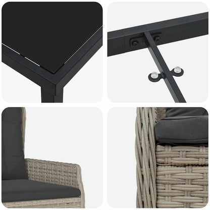 Set da Pranzo per Giardino 3 pcs Grigio chiaro polyrattan - homemem39