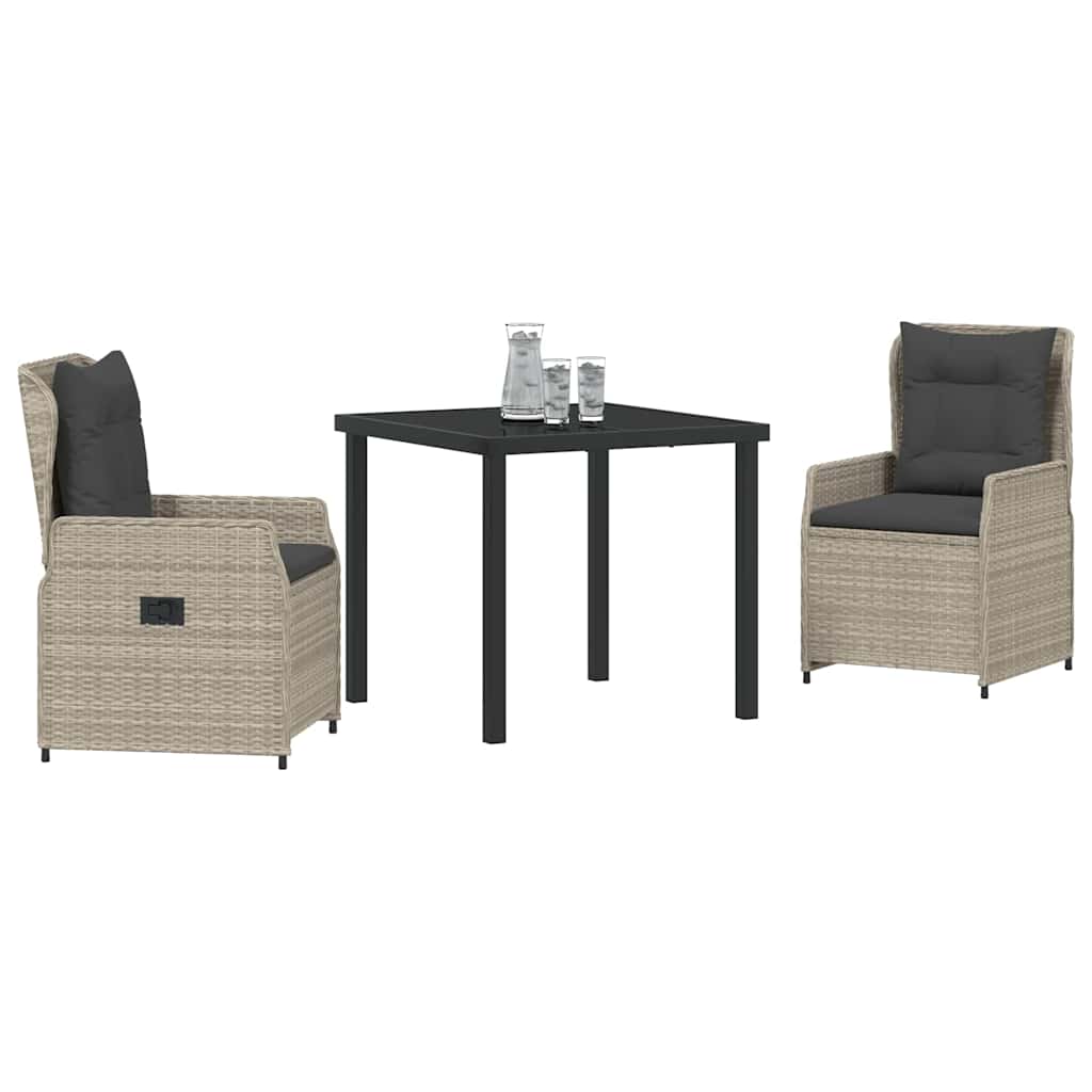 Set da Pranzo per Giardino 3 pcs Grigio chiaro polyrattan - homemem39