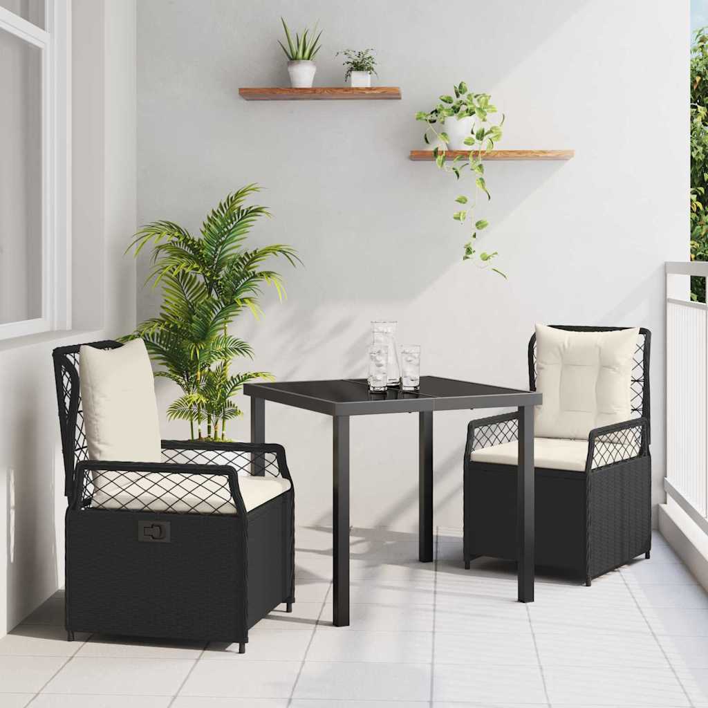 Set da Pranzo per Giardino 3 pcs Nero polyrattan - homemem39