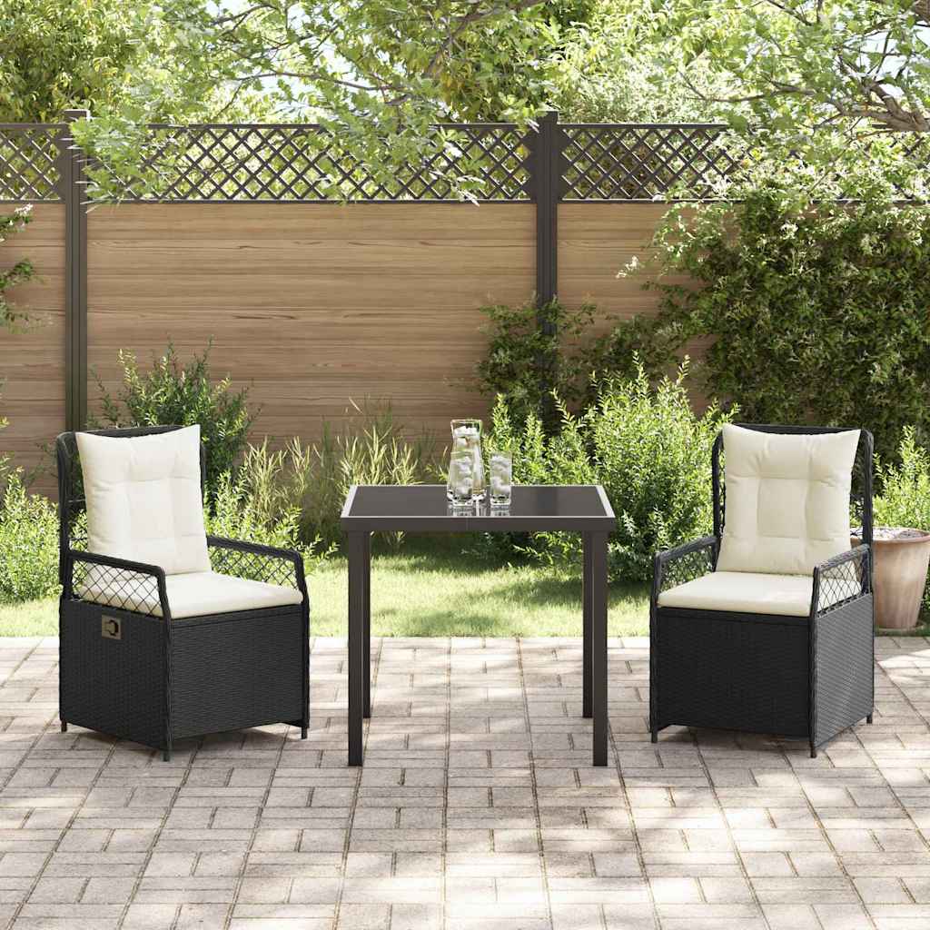 Set da Pranzo per Giardino 3 pcs Nero polyrattan - homemem39