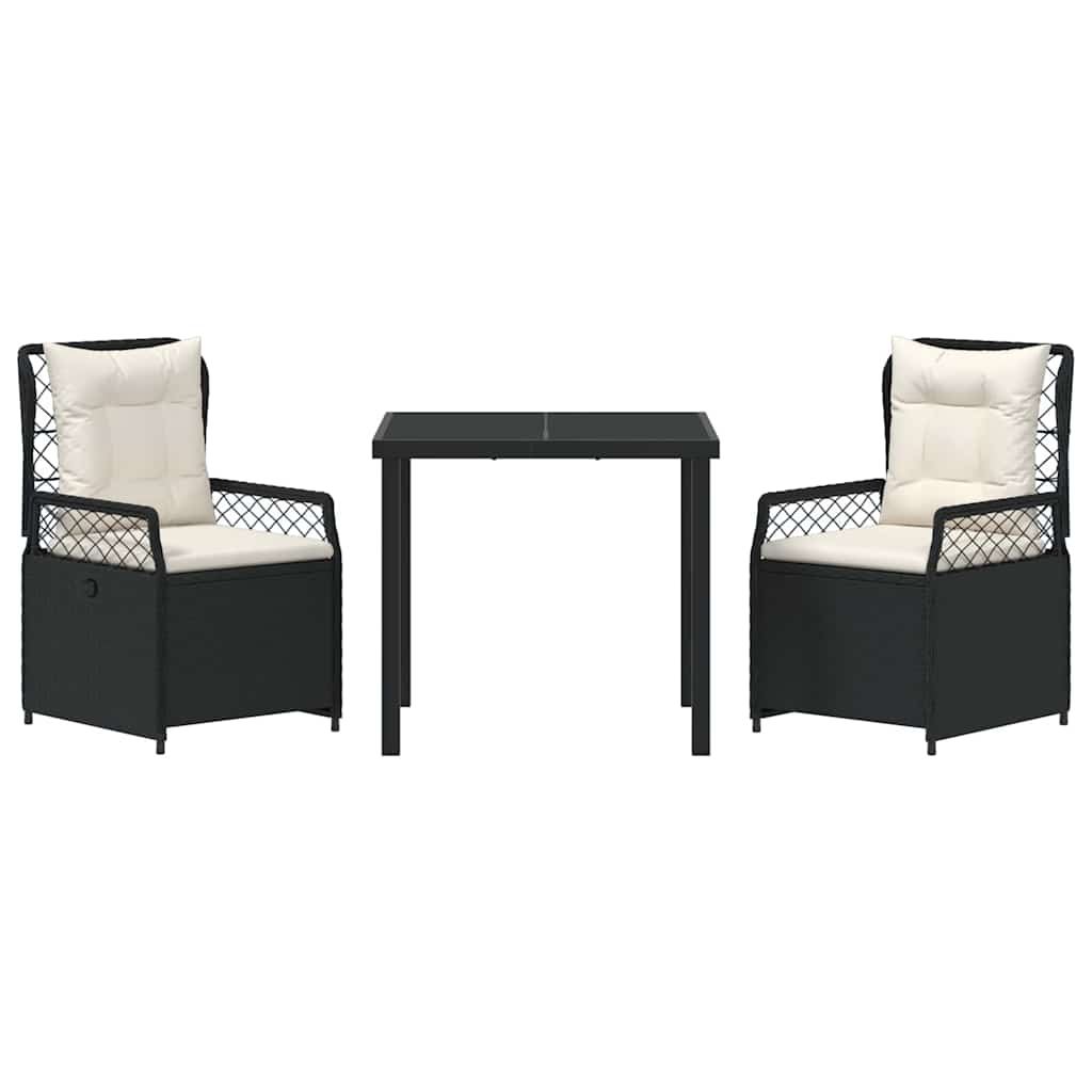 Set da Pranzo per Giardino 3 pcs Nero polyrattan - homemem39