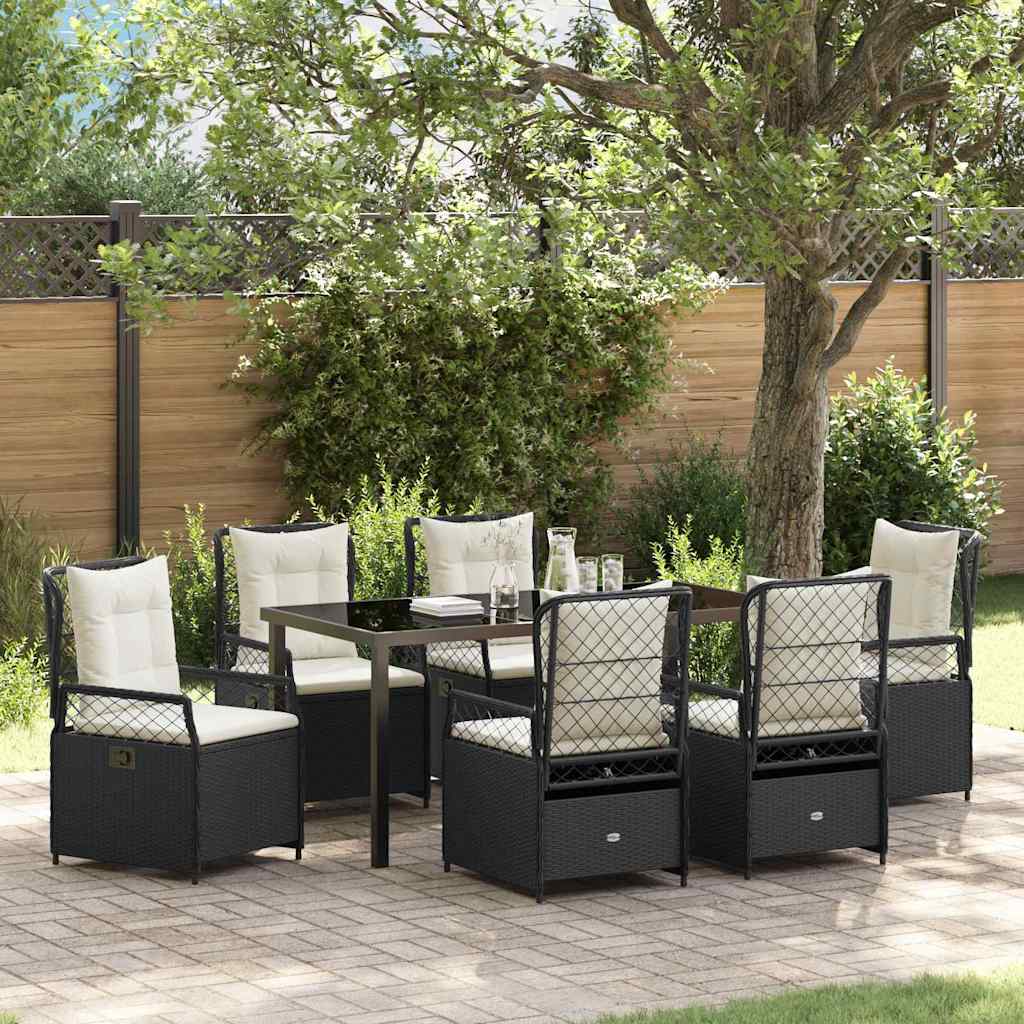 Set da Pranzo per Giardino 7 pcs Nero polyrattan - homemem39