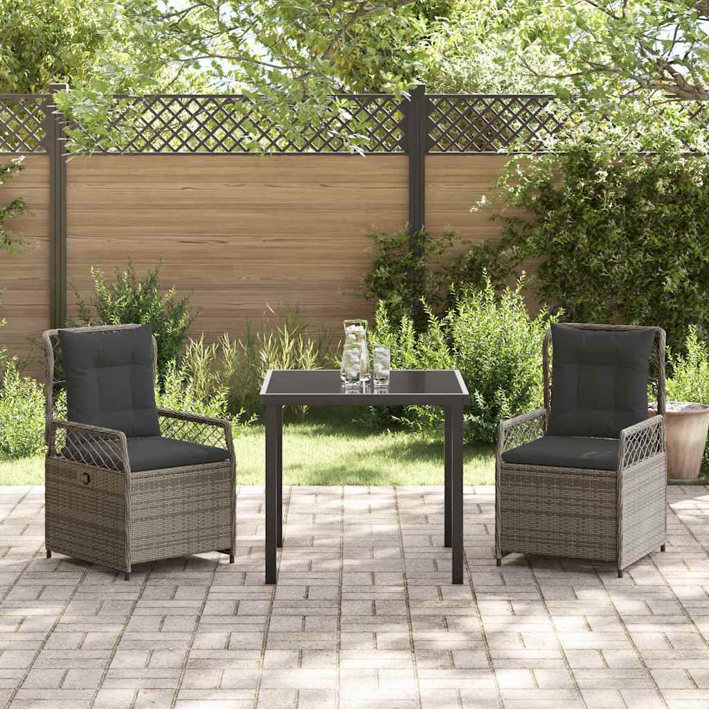 Set da Pranzo per Giardino 3 pcs Grigio polyrattan - homemem39