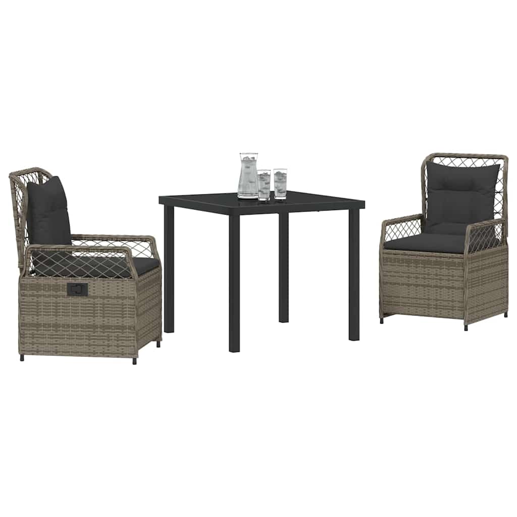 Set da Pranzo per Giardino 3 pcs Grigio polyrattan - homemem39