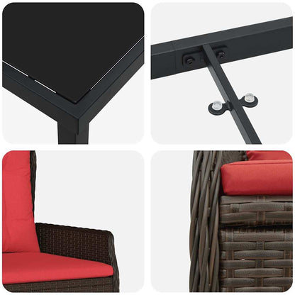 Set da Pranzo per Giardino 3 pcs Marrone Poly Rattan