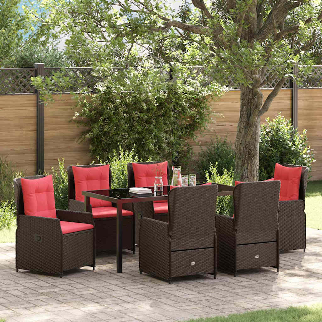 Set da Pranzo per Giardino 7 pcs Marrone Poly Rattan - homemem39