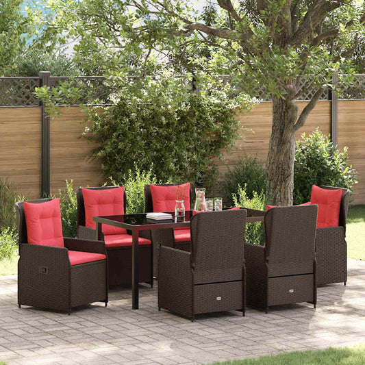 Set da Pranzo per Giardino 7 pcs Marrone Poly Rattan - homemem39