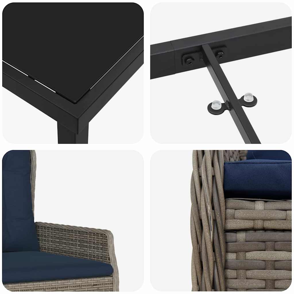 Set da Pranzo per Giardino 3 pcs Grigio Poly Rattan - homemem39