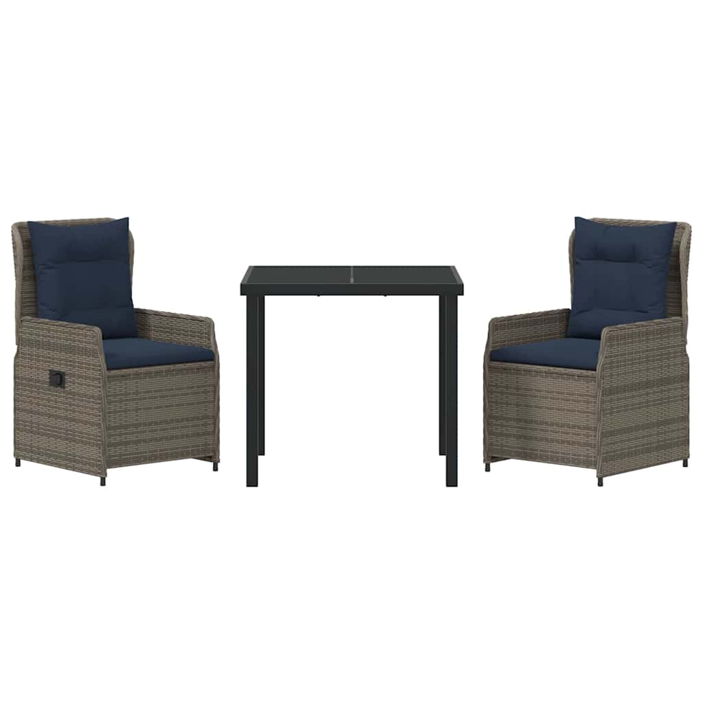 Set da Pranzo per Giardino 3 pcs Grigio Poly Rattan - homemem39