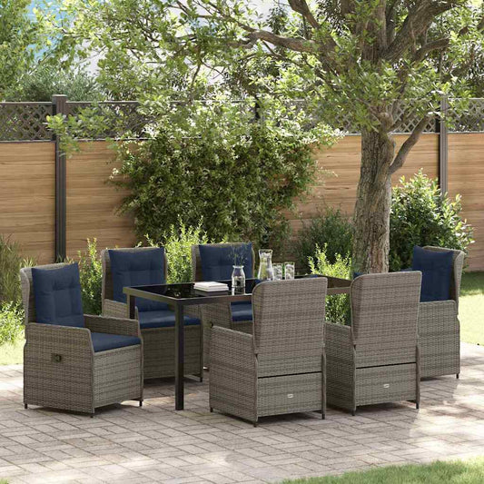 Set da Pranzo per Giardino 7 pcs Grigio Poly Rattan - homemem39