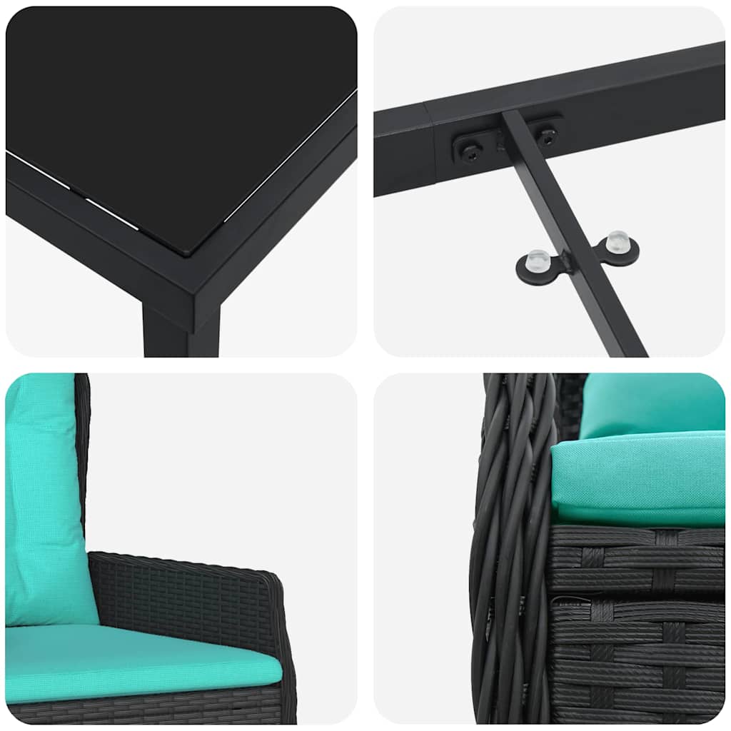 Set da Pranzo per Giardino 3 pcs Nero Poly Rattan - homemem39