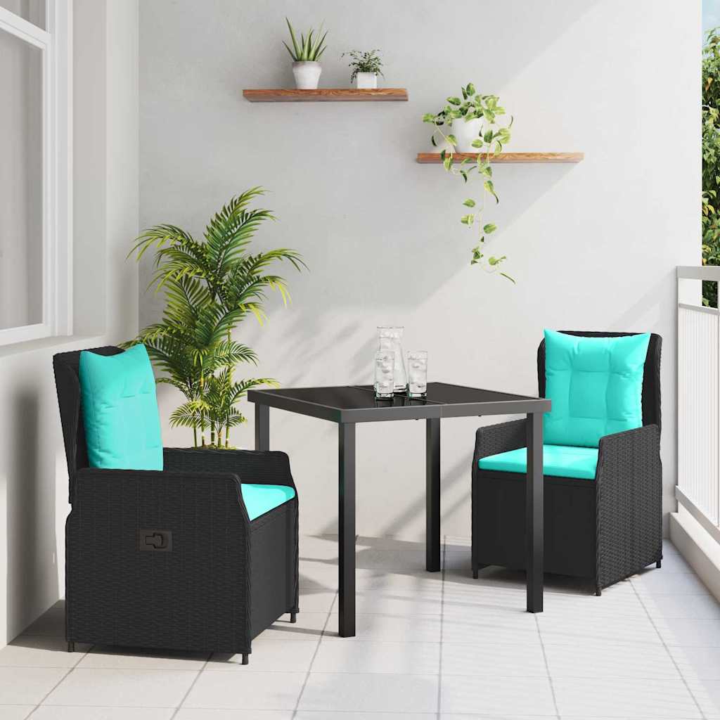 Set da Pranzo per Giardino 3 pcs Nero Poly Rattan - homemem39