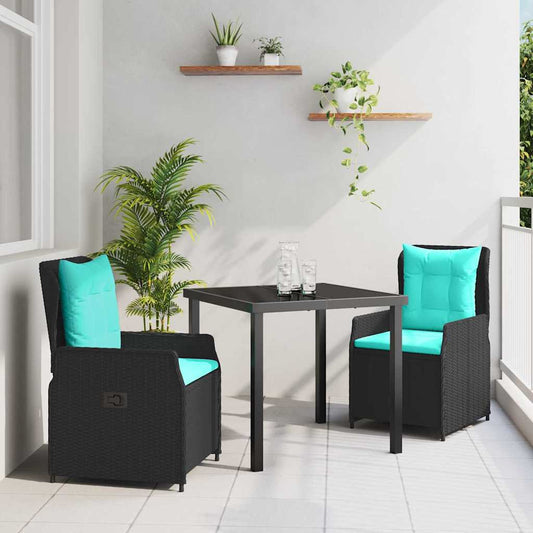 Set da Pranzo per Giardino 3 pcs Nero Poly Rattan - homemem39