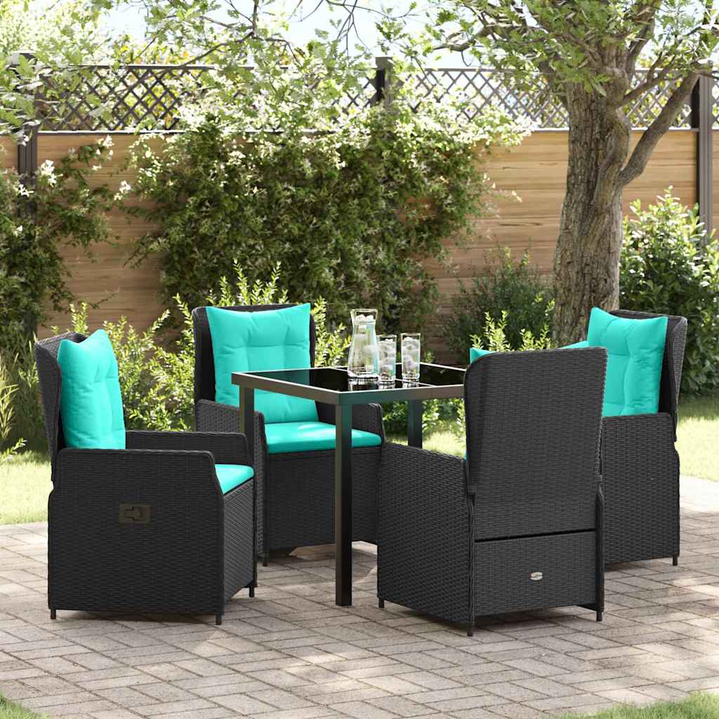 Set da Pranzo per Giardino 5 pcs Nero Poly Rattan - homemem39
