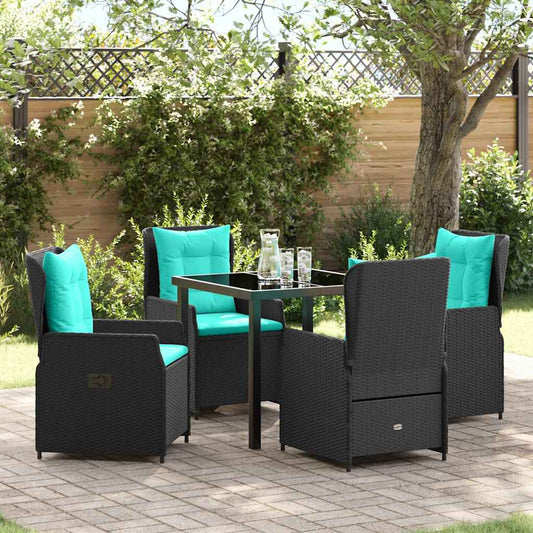 Set da Pranzo per Giardino 5 pcs Nero Poly Rattan - homemem39