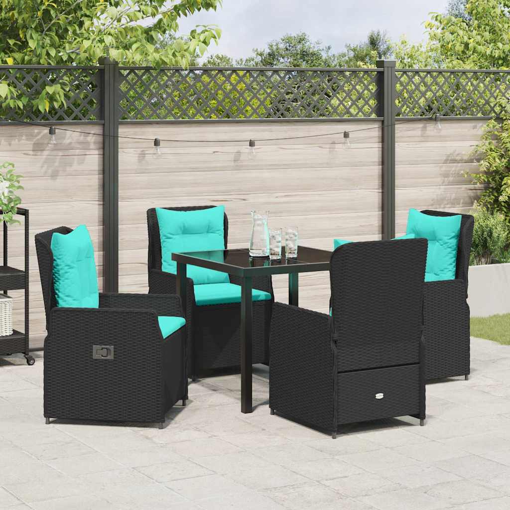 Set da Pranzo per Giardino 5 pcs Nero Poly Rattan - homemem39