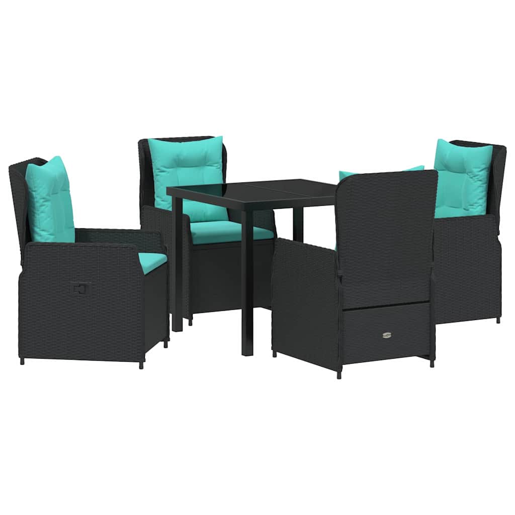 Set da Pranzo per Giardino 5 pcs Nero Poly Rattan - homemem39