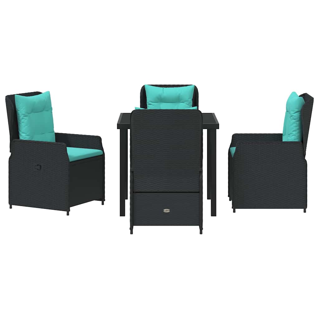 Set da Pranzo per Giardino 5 pcs Nero Poly Rattan - homemem39