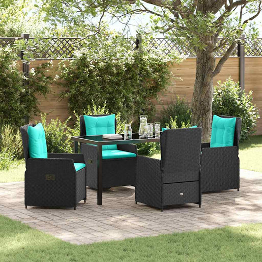 Set da Pranzo per Giardino 5 pcs Nero Poly Rattan - homemem39