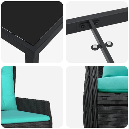 Set da Pranzo per Giardino 5 pcs Nero Poly Rattan - homemem39