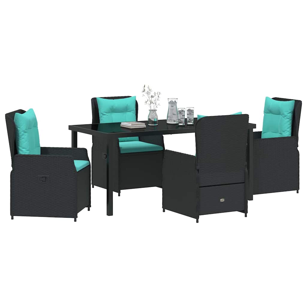 Set da Pranzo per Giardino 5 pcs Nero Poly Rattan - homemem39