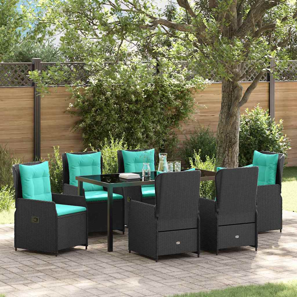 Set da Pranzo per Giardino 7 pcs Nero Poly Rattan - homemem39
