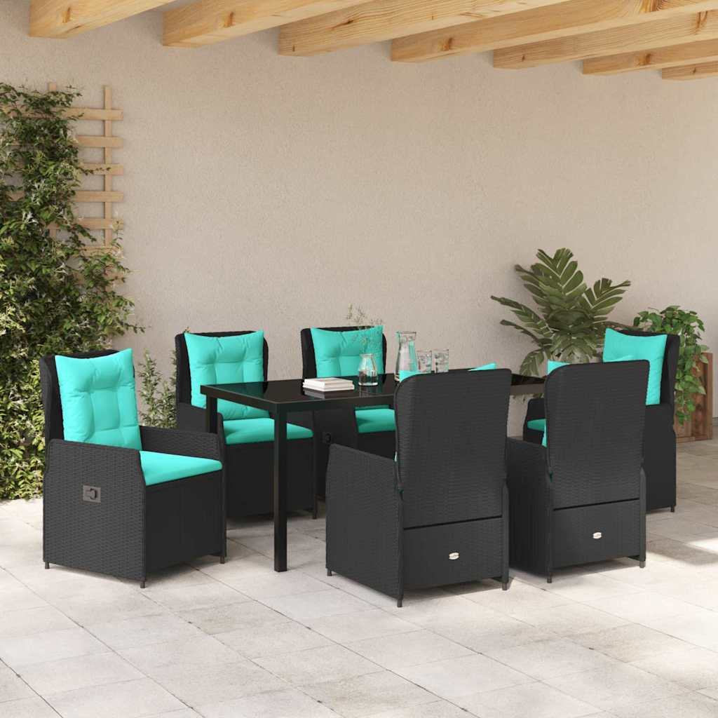 Set da Pranzo per Giardino 7 pcs Nero Poly Rattan - homemem39