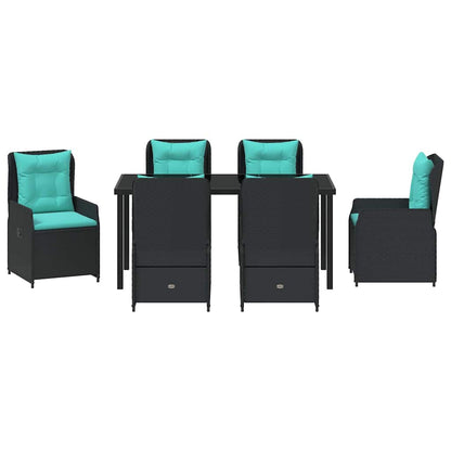 Set da Pranzo per Giardino 7 pcs Nero Poly Rattan - homemem39