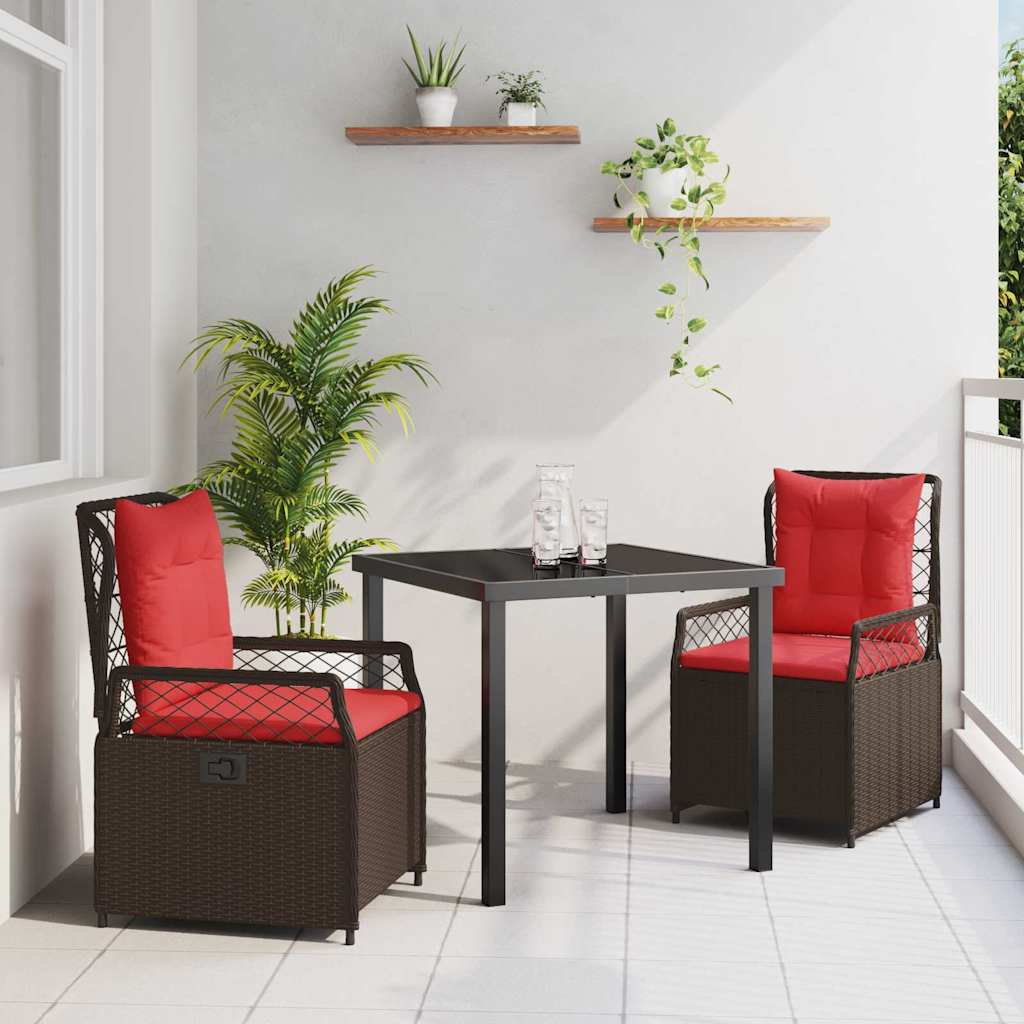 Set da Pranzo per Giardino 3 pcs Marrone polyrattan - homemem39