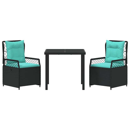 Set da Pranzo per Giardino 3 pcs Nero polyrattan - homemem39